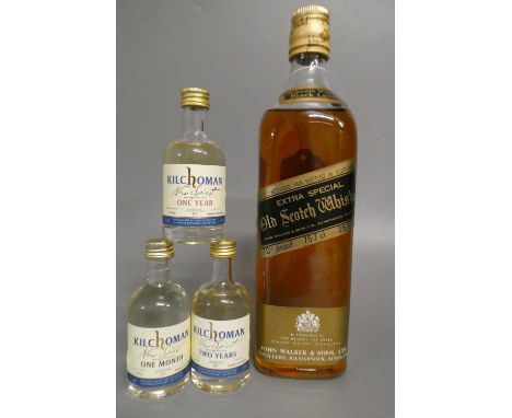 1 bottle Johnnie Walker Black Label extra special old scotch whisky, 70°, 75.7cl, together with 3 50ml bottles of Kilchoman 1