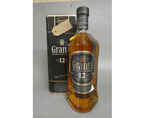 1 litre Grants 12 year old blended Scotch whisky, 40%, boxed (Est. plus 24% premium inc. VAT)Condition Report: Good