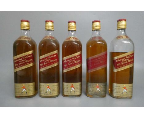 5 bottles Johnnie Walker Red Label Old Scotch Whisky, 70°, 26 3/4 fl. ozs. (Est. plus 24% premium inc. VAT)Condition Report: 