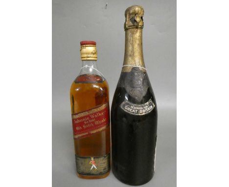 1 bottle Leon Gobert &amp; Cie 1929 vintage champagne "Reserved for Great Britain", together with a vintage bottle of Johnnie