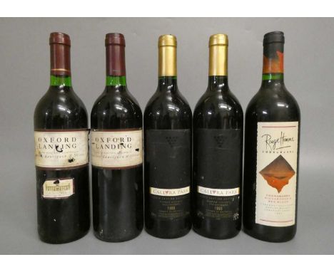 5 bottles of Australian red wine, comprising 1 Callura Park 1998 Shiraz, 1 1996 &amp; 1 1998 Oxford Landing cabernet sauvigno