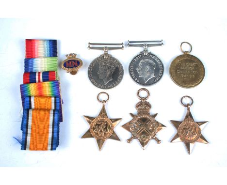 Six First and Second World War medals, comprising 1914-15 Star to 'A.6637, R.G.Buckingham. SMN.,R.N.R.', 1914-18 British War 