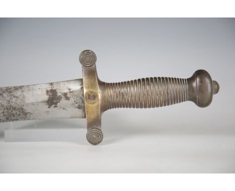 A 19th century French Artillery M1831 pattern gladius style sidearm with leaf-shaped double-edged blade, blade length 48.5cm,