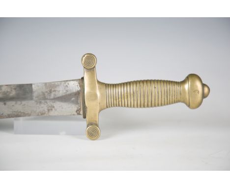 A 19th century French Artillery M1831 gladius style sidearm with leaf-shaped blade, blade length 48.5cm, and brass moulded gu