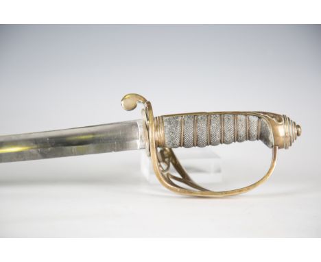 A Victorian 1822 pattern infantry officer's sword with single-edged fullered blade, blade length 82.5cm, with quill tip, bras