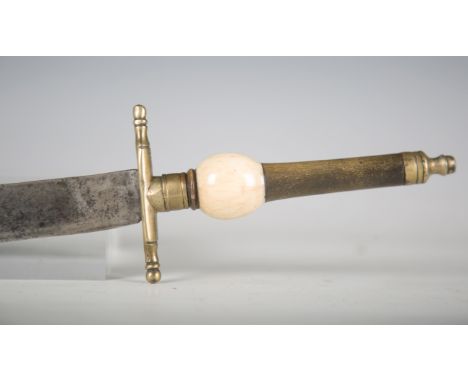 A late 17th century plug bayonet, probably Continental, with flattened knife-section double-edged blade, blade length 25.5cm,