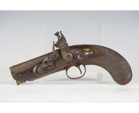 A late 18th/early 19th century flintlock pistol by Goodwin, London, with octagonal sighted barrel, barrel length 8cm, engrave