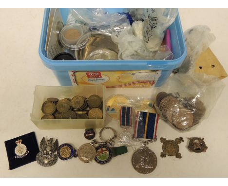 A quantity of assorted GB coins including some half silver; post 1947; pennies; brass 3d's ; commemorative coins and others; 