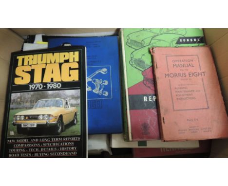 A quantity of car manufacturers workshop manuals including Triumph Herald, Vitesse 6 & Spitfire; Triuimph Stag; Austin Morris