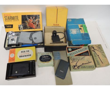 A six-20 folding Brownie camera in original box; a Brownie Starmite Camera Outfit in original box together with other boxed c
