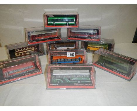 Ten 1:76 scale Corgi The Original Omnibus Company limited edition die cast bus models in sealed display boxes.