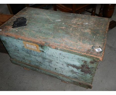 A pine tool box and tools.