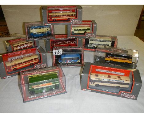 Eleven 1:76 scale Exclusive First Editions (EFE) die cast model buses.