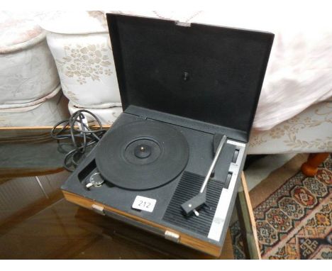 A portable record player.