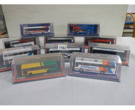 Ten 1:76 scale Corgi The Original Omnibus Company limited edition die cast model buses in sealed display boxes.