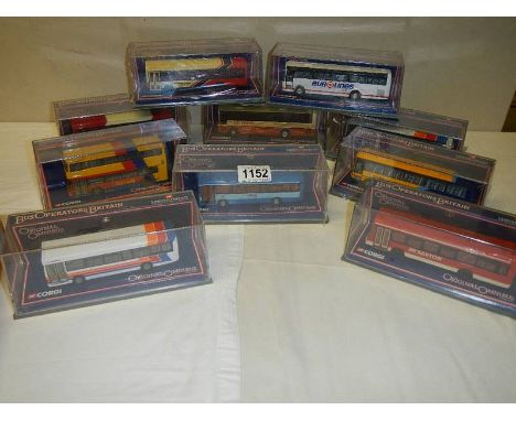 Ten 1:76 scale Corgi The Original Omnibus Company limited edition die cast bus models in sealed display boxes.