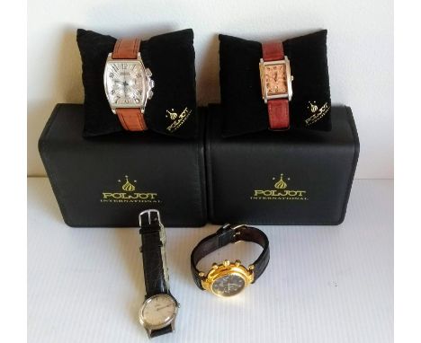 An Ernest Borel manual wrist watch, seconds hand loose, in working order; two cased Poljot watches and one other (4) 