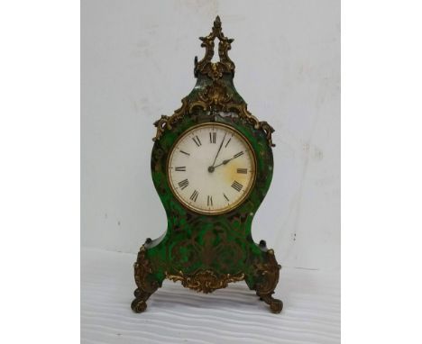 A 19th Century French green tortoiseshell Boulle and gilt brass mounted cased mantel clock, Roman numerals, with key, not in 