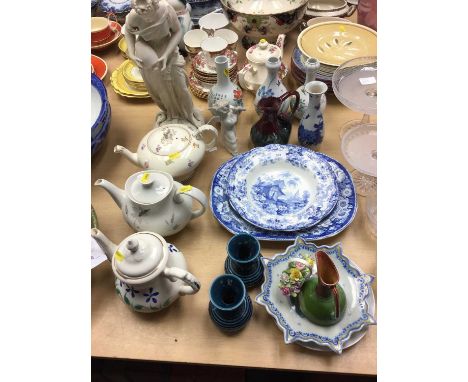 Lladro figure of cherub playing flute together with other ceramics including modern Chinese vases