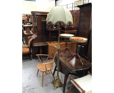 Brass standard lamp with Corinthian column with shade