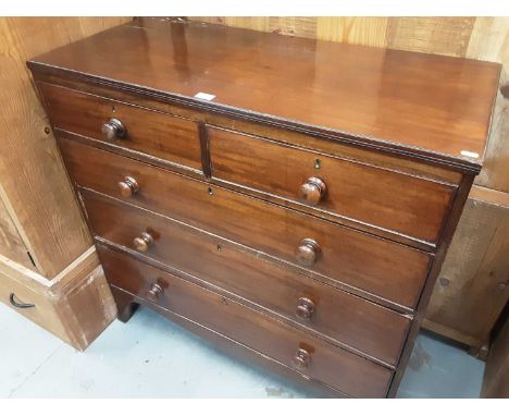 George IV mahogany chest of five drawers on splayed bracket feet