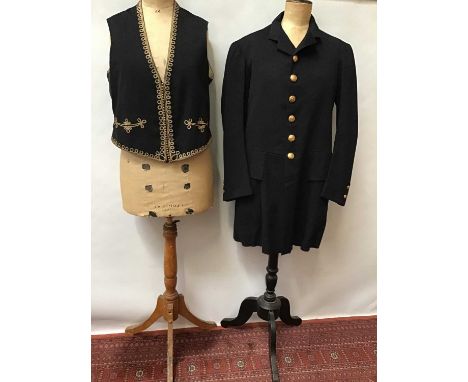 Antique Livery frock coat with Firmin &amp; Sons Dragon on Crown buttons and waistcoat. Waistcoat has gilt metal thread braid