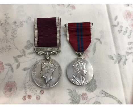 George VI Regular Army long service medal and 1953 Coronation medal (2)