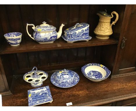 Victorian Ridgway pottery jug together with a group of Spode Italian pattern blue and white ceramics