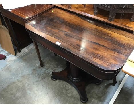 Early Victorian rosewood card tableCondition report: Loss to veneer on edges of table top and on base. Long piece of veneer m
