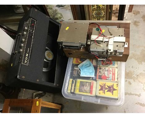 Vox amplifier, 8 track tapes together with a JVC Nivico 8 track stereo cartridge recorder