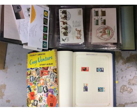 Box of mixed stamps, albums and first day covers