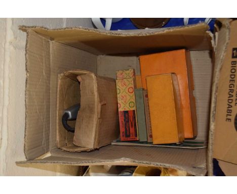 Box of vintage woodworking planes and other assorted tools