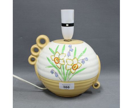 Crown Devon Fielding's pottery table lamp base of globular form with stylised loops and painted with daffodils, 23cm includin