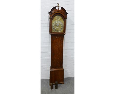 An 18th century Scottish  oak longcase clock, with brass arched dial with Roman chapters and subsidiary dials, by George Monr