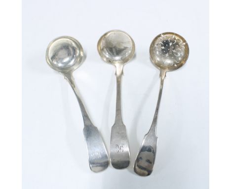 William IV silver toddy ladle, Edinburgh 1828 and a Victorian silver toddy ladle, Edinburgh 1845 and a Victorian silver sifte
