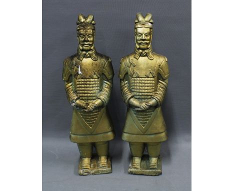 A pair of gilt painted plaster 'Terracotta Army' style figures, 52cm (2) 
