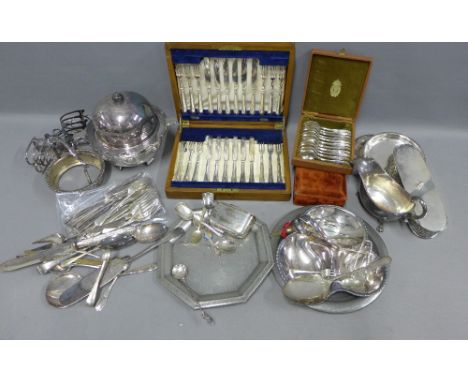 Quantity of Epns wares to include toast rack, serving dishes, celtic pattern bowl, cutlery canteens, etc (a lot) 