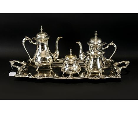 Four Piece Silver Plated Tea Service plus two handled tray.