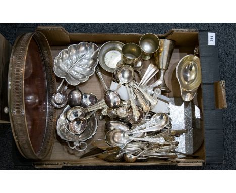 A Large Quantity of Silver Plated Flatware to include leaf form bon bon dish, a pair of brass goblets, footed gravy boat, ret