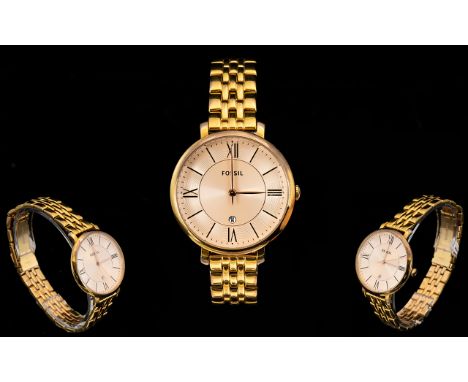 Fossil - Ladies Jacqueline Rose Gold Tone PVD on Stainless Steel Wrist Watch. Features Deployment Clasp, Minute Markers to Ou