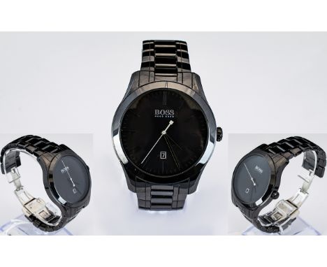 Hugo Boss - Black Ceramic Gents Bracelet Watch. No 1513223. Features a Smooth Polished Ceramic Case and Bracelet, with Black 