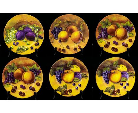 Duchess - Early 20th Century Fine Bone China Set of Six Cabinet Plates. All Decorated with Images of Summer and Autumn Fruits