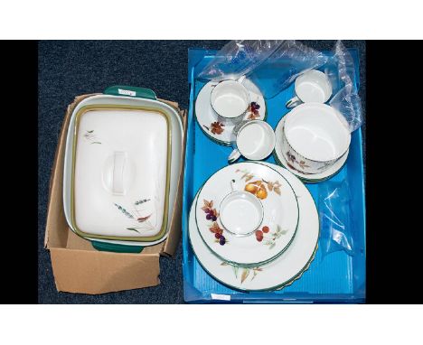 Royal Worcester ''Evesham Vale'' Ceramic Tableware.  To included: 5 side plates, 4 dinner plates, 4 soup bowls, 4 cups and ac