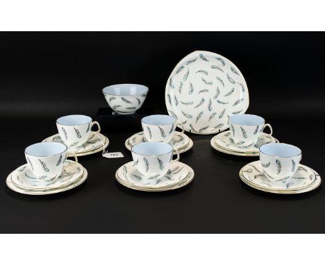 Tea Service by Hazel Thumpston design 'Pavane' comprising of 6 cups, 6 saucers, 6 side plates, cake/sandwich plate, and sugar