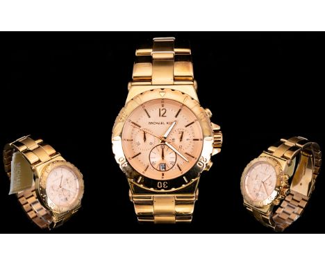 Michael Kors MK 5314 Ladies Rose Gold Tone / Steel Chronograph Wrist Watch. Features The Dial as Brushed Rose Accents and Ros