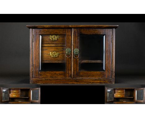 Edwardian Oak Smoked Cabinet with Two Glass Panel Doors, Which open to Reveal a Fitted Interior of Two Drawers, Cupboards etc