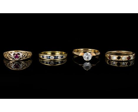 A Small Collection of Stone Set Ladies 9ct Gold Dress Rings ( 4 ) Rings In Total. All Hallmarked for 9ct Gold. 5.8 grams. Rin