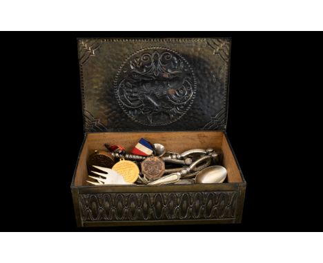 Planished Brass Box Late 19th early 20th Century Possibly Anglo Indian In The Style Of Arts And Crafts Embossed Decoration To