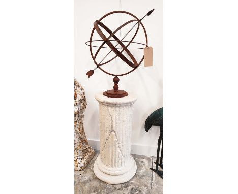 ARCHITECTURAL FAUX STONE COLUMN, with sphere armillary, 136cm H. (2) 