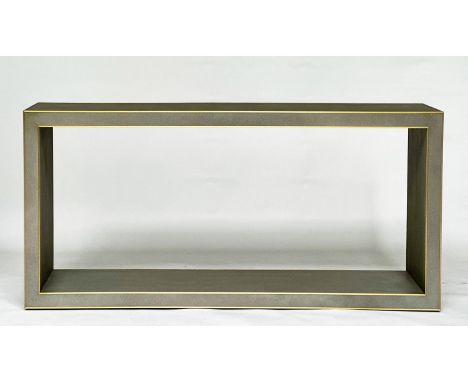 CONSOLE TABLE, faux shagreen and gilt metal bound, 170cm W x 40cm D x 82cm H. 